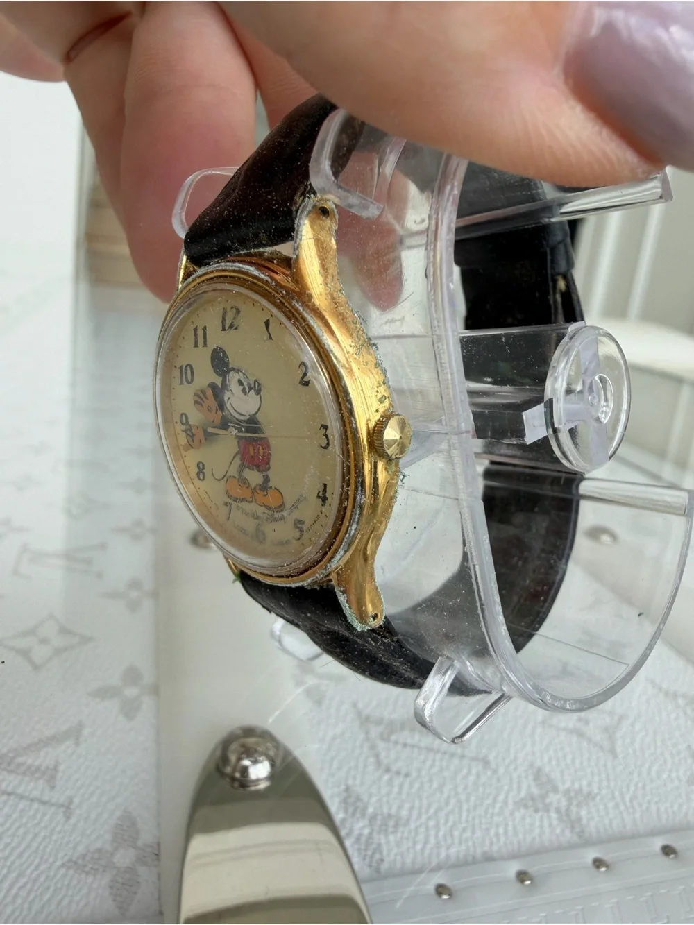 Vintage Mickey Mouse Lorus Watch with Black Leather Strap